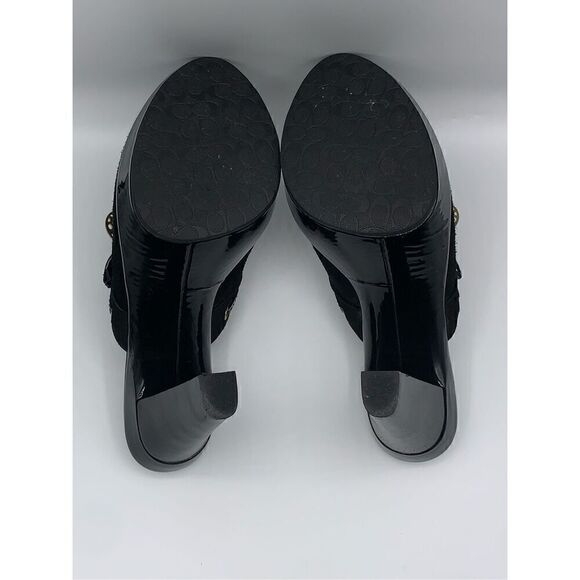 Coach Jodey Signature Black Suede Leather Heeled Platform Clogs - Picture 7 of 11